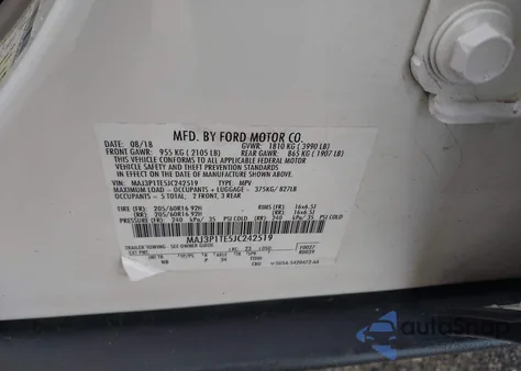 2018 Ford Ecosport Se z USA, uszkodzony, nr VIN MAJ3P1TE5JC242519